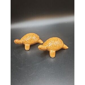 2 Vtg 60s-70s Japan Ceramic Turtle Figurines Pair Matching Set Miniature 3" MCM